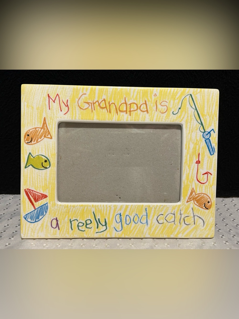 Vintage Scribbles Grandpa Picture Frame 4” X 6” Photo Fishing by RUSS